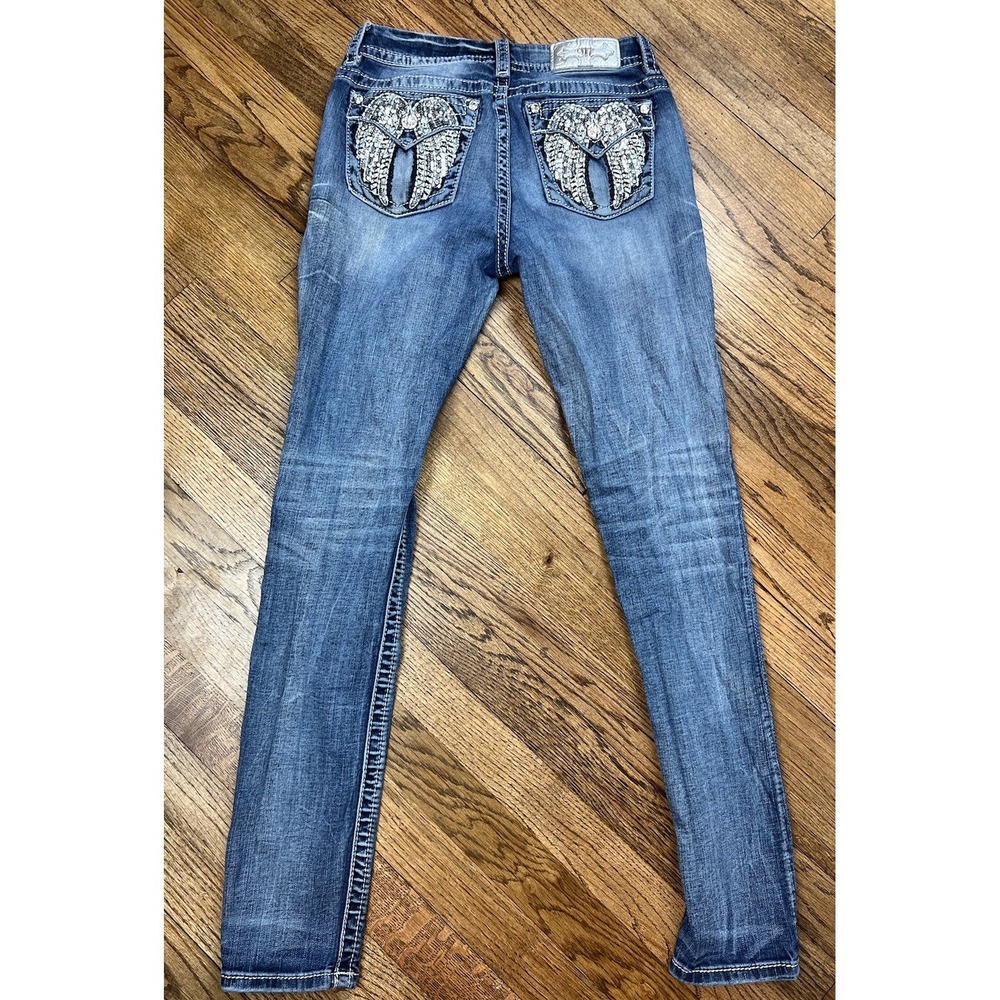 Miss Me Mid-Rise Jeans Skinny Fit Embellished Embroidered Blue Jeans Sz 27x31.5